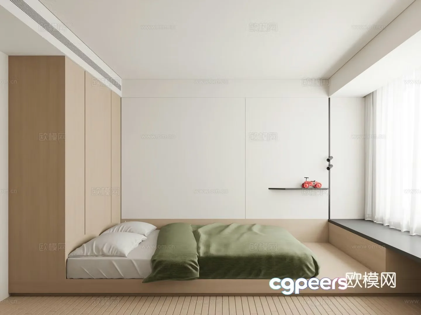 Modern minimalist log master bedroom 3d model