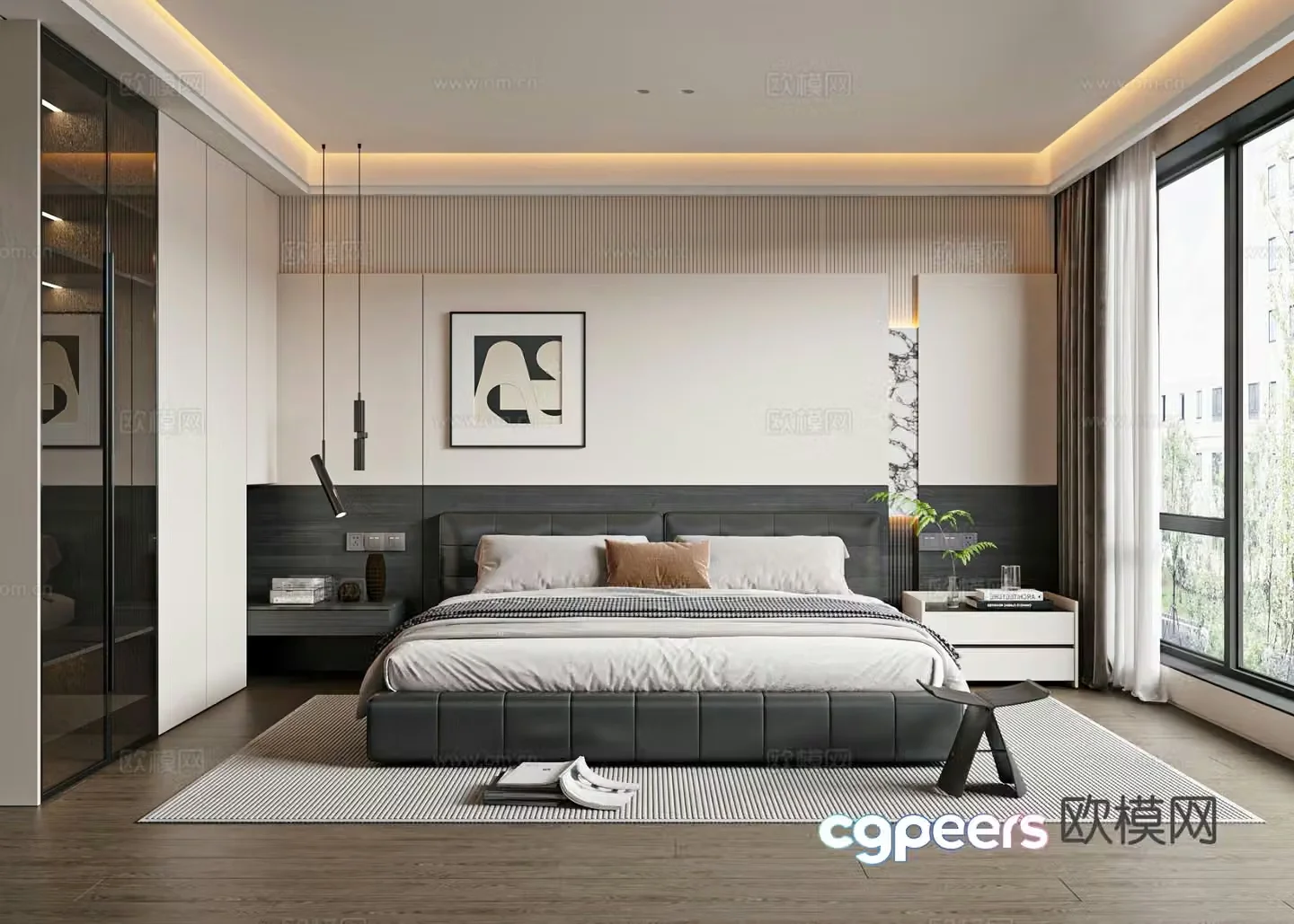 Italian home bedroom double bed nightstand 3d model