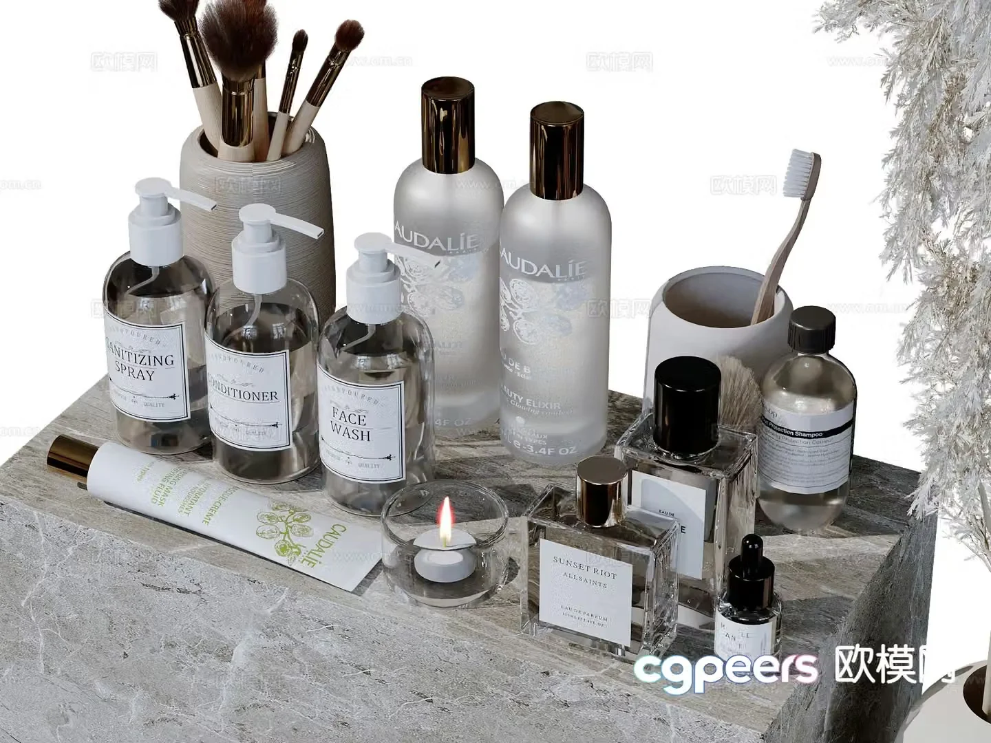 Modern bathroom accessories toiletries detergents 3D model