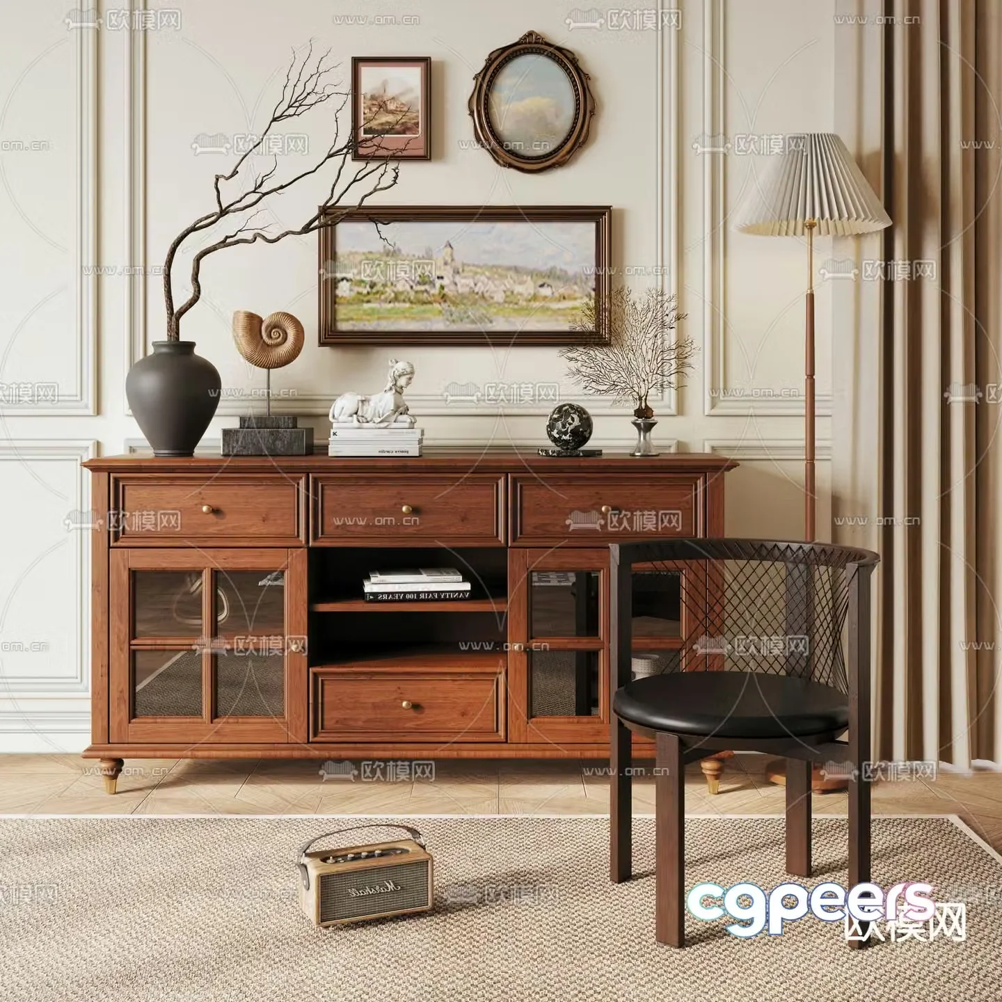 American side cabinet drawer cabinet entrance cabinet 3D model