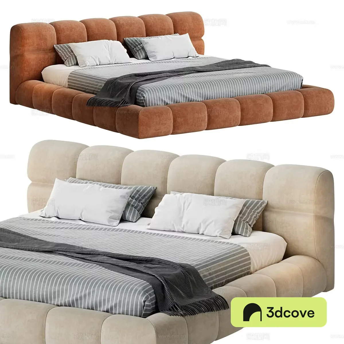Modern cream style fabric double bed