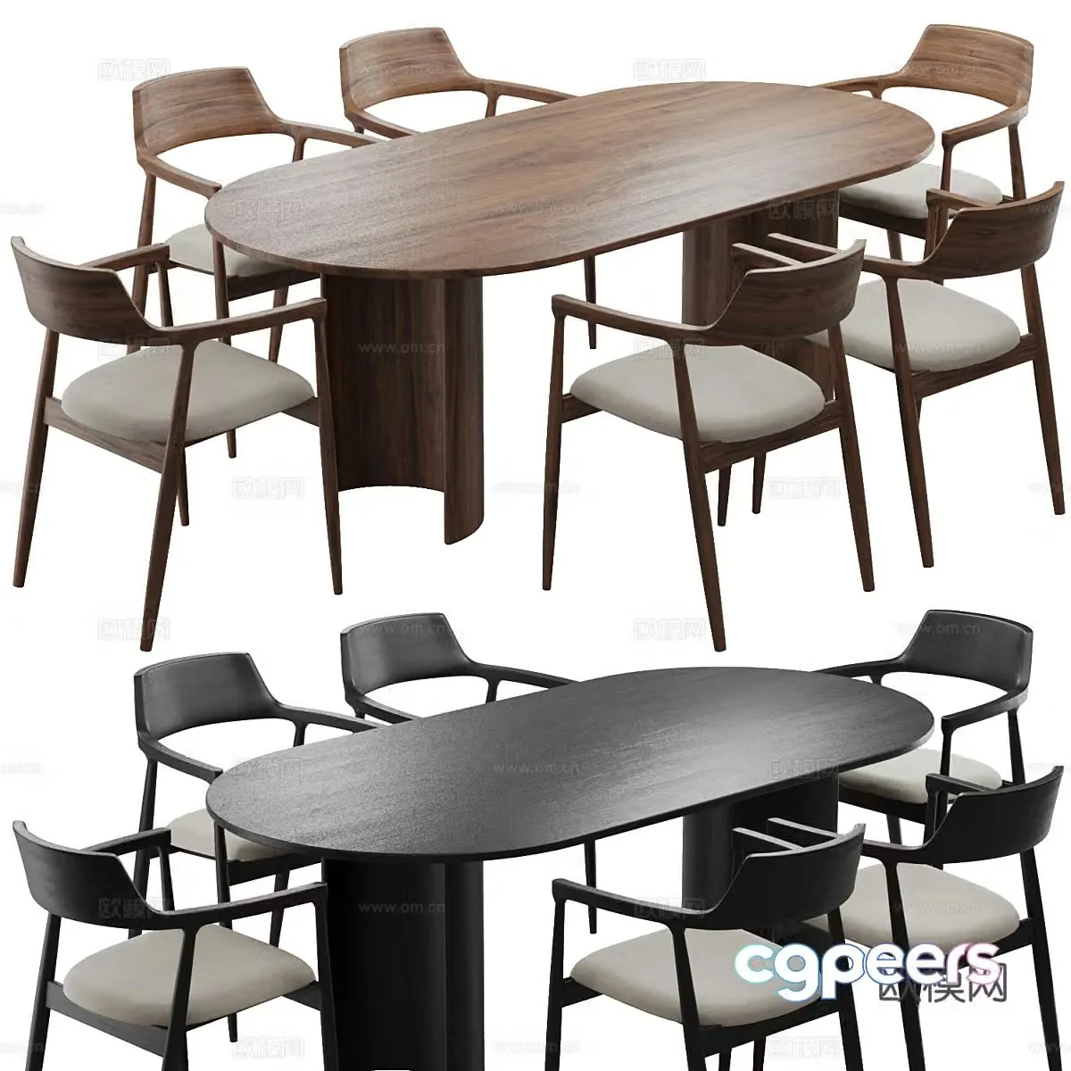 New Chinese-style solid wood dining table and chair 3D model