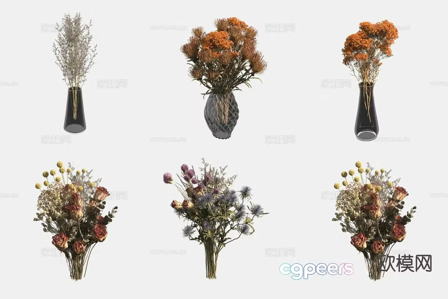 vase floral arrangement dried flowers flower arrangement 3d model