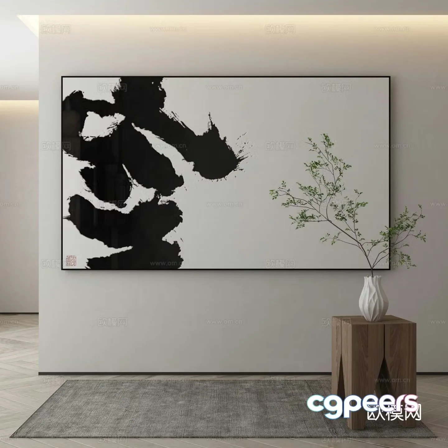 New Chinese style decorative painting calligraphy and painting 3D model