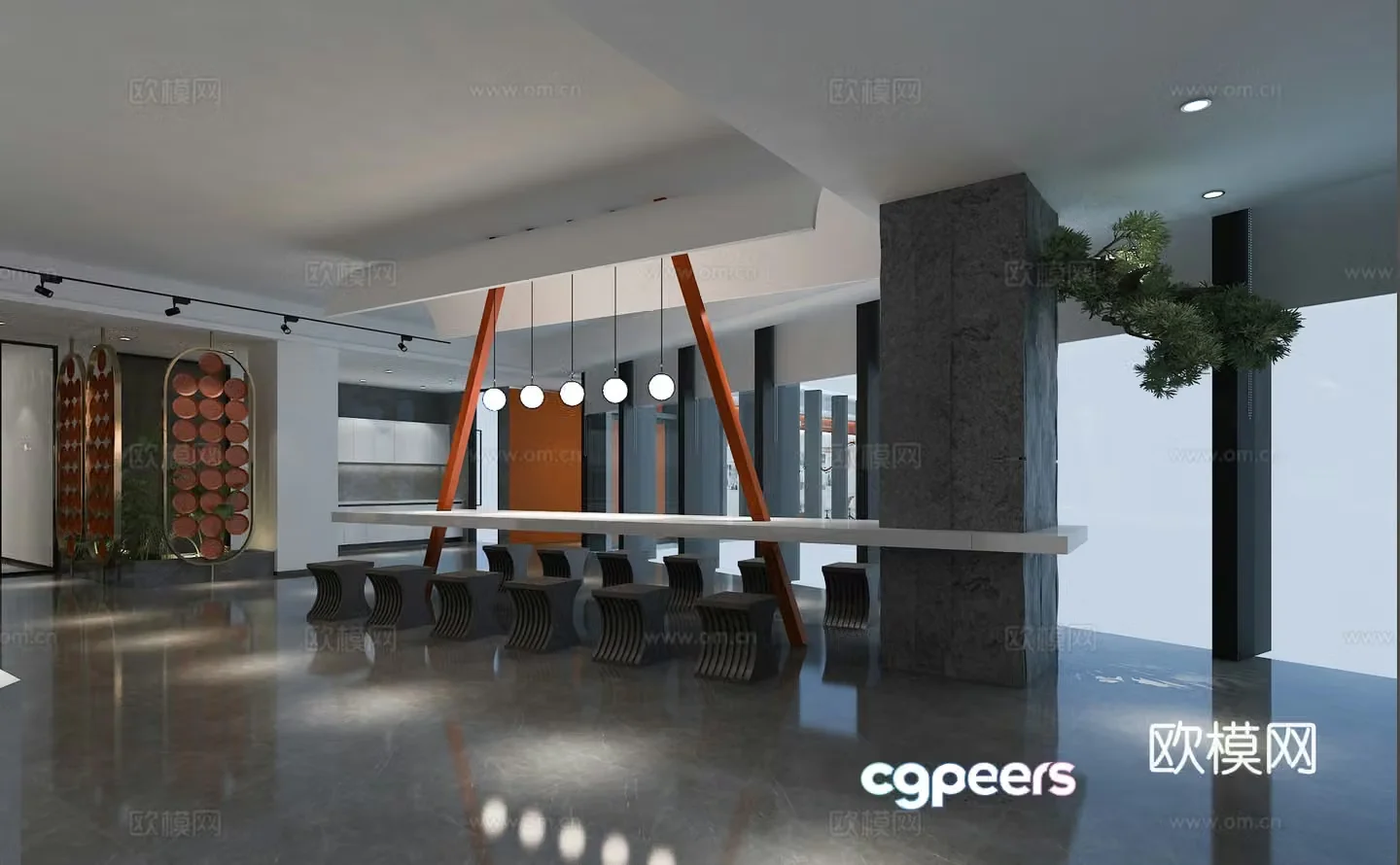 Modern public office area 3d model