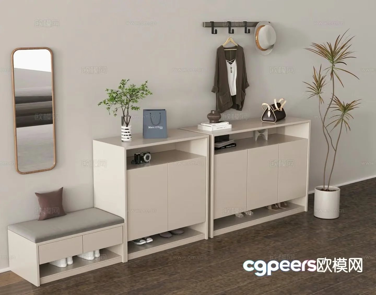 Modern entrance shoe cabinet 3d model