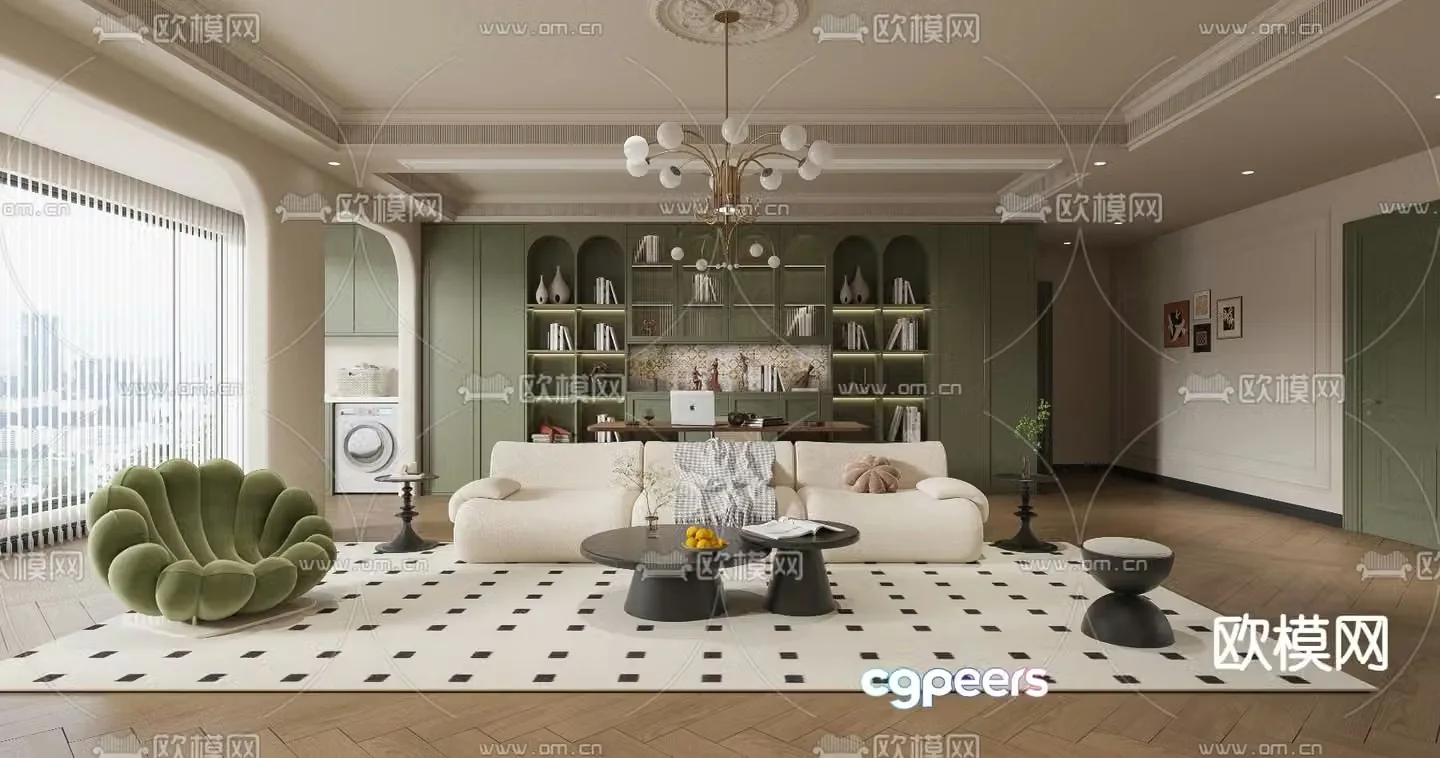 French living and dining room 3d model