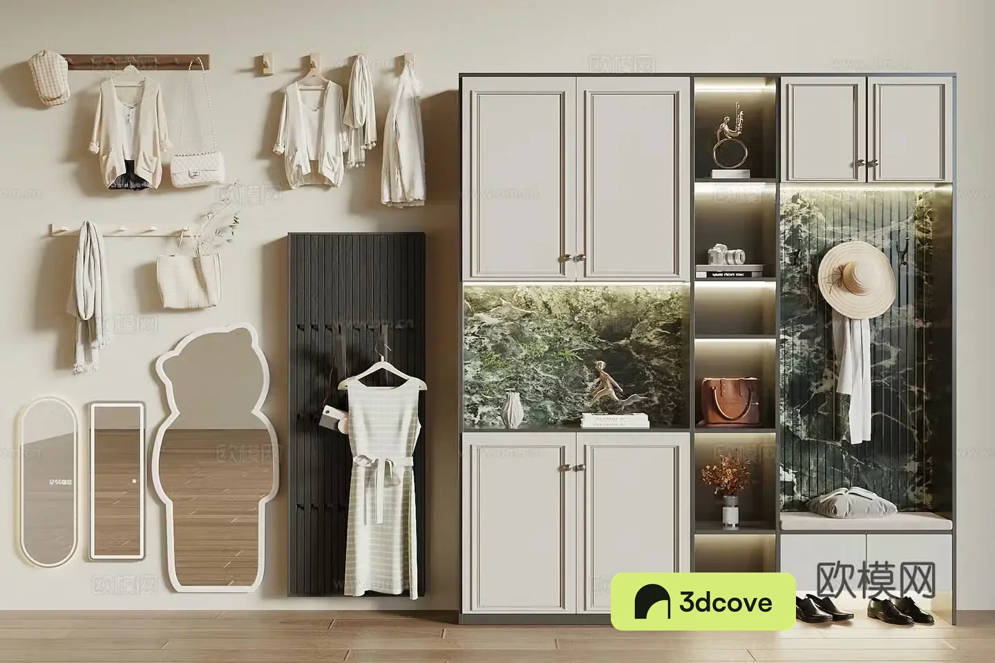 Modern French style shoe cabinet clothes rack clothes hook mirror dressing mirror piano keys clothes hook