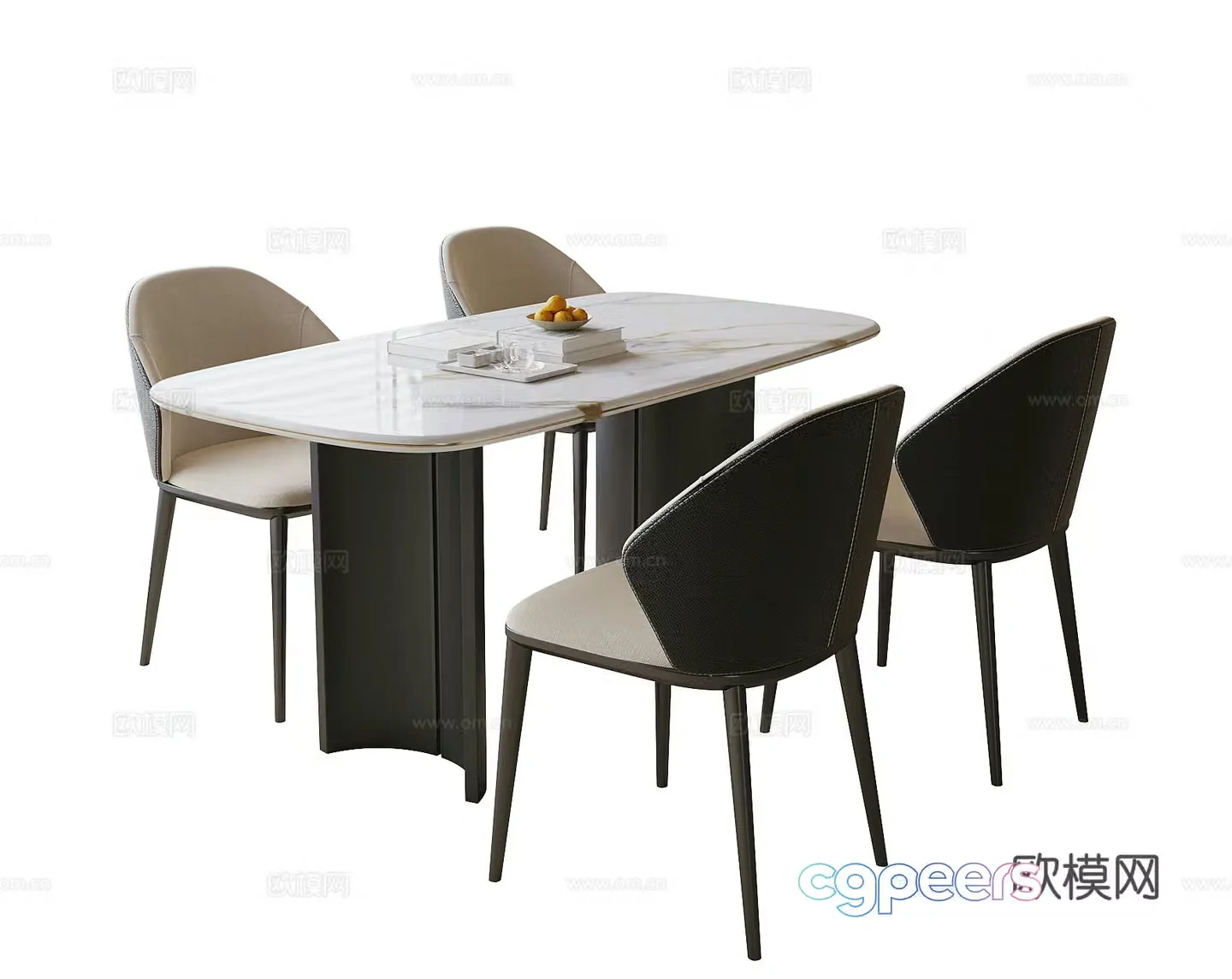 Modern dining table and chair combination dining chair single chair 3d model