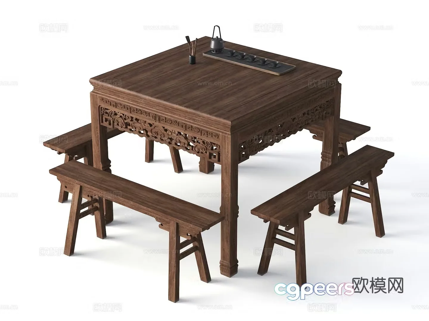 Chinese dining table and chairs Eight Immortals table 3D model