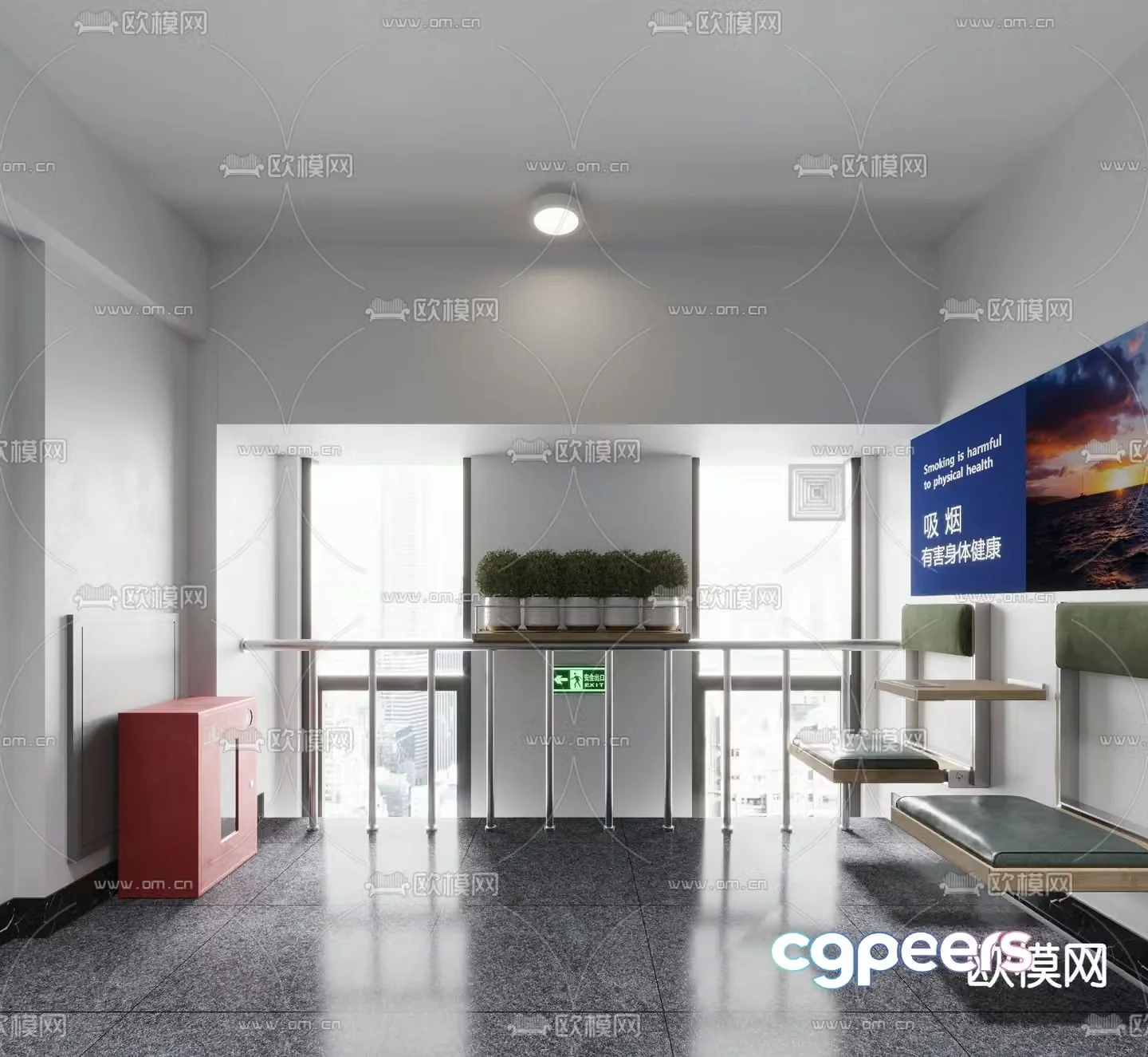 Modern stairwell seating area smoking area 3d model