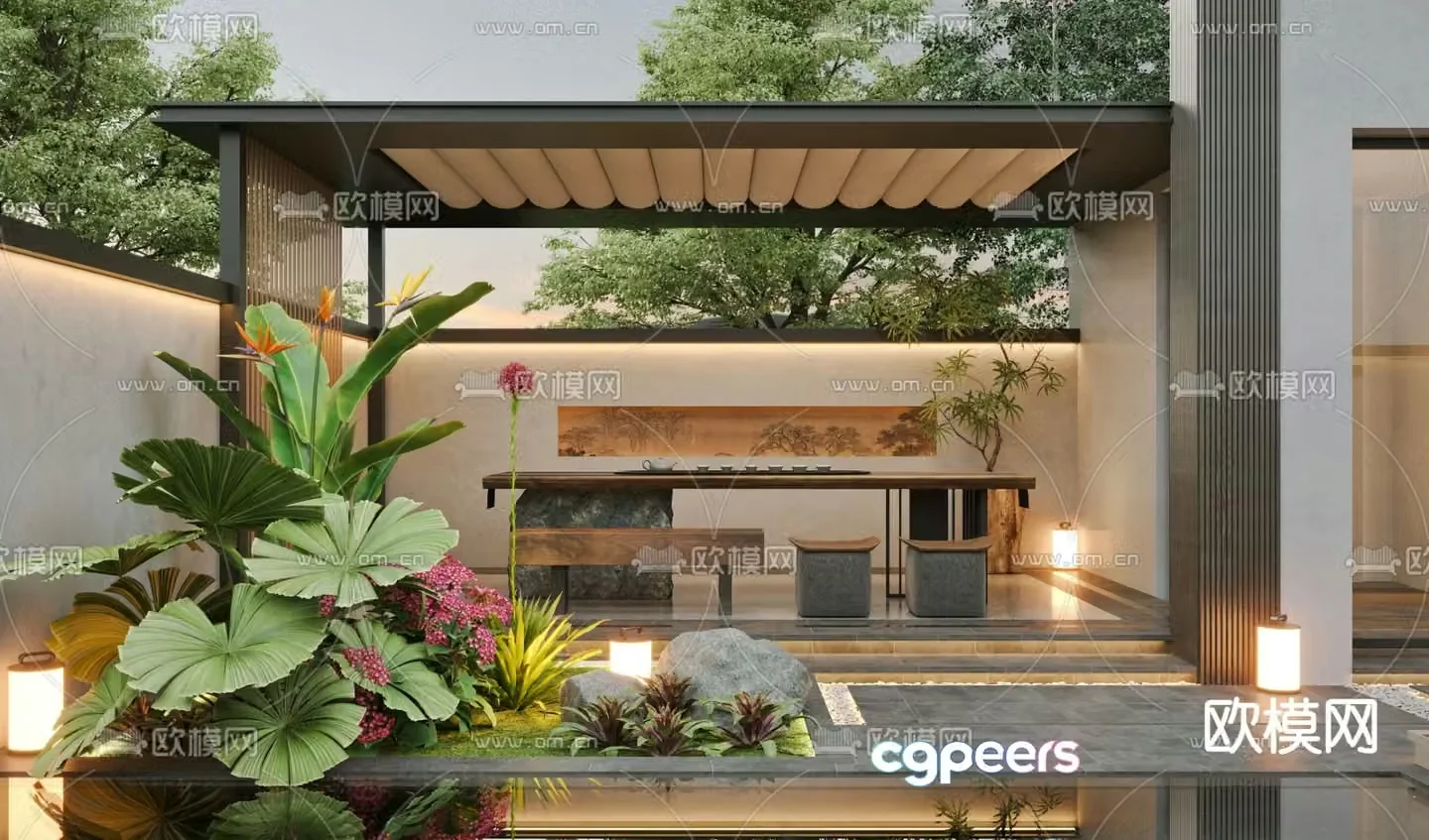 Courtyard landscape villa courtyard 3d model