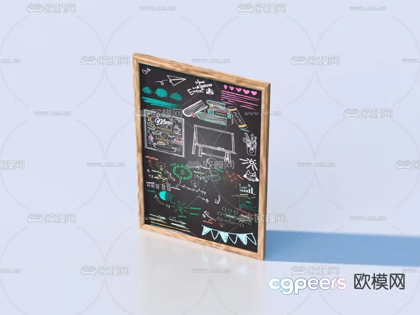 blackboard graffiti wall chalk drawing 3d model