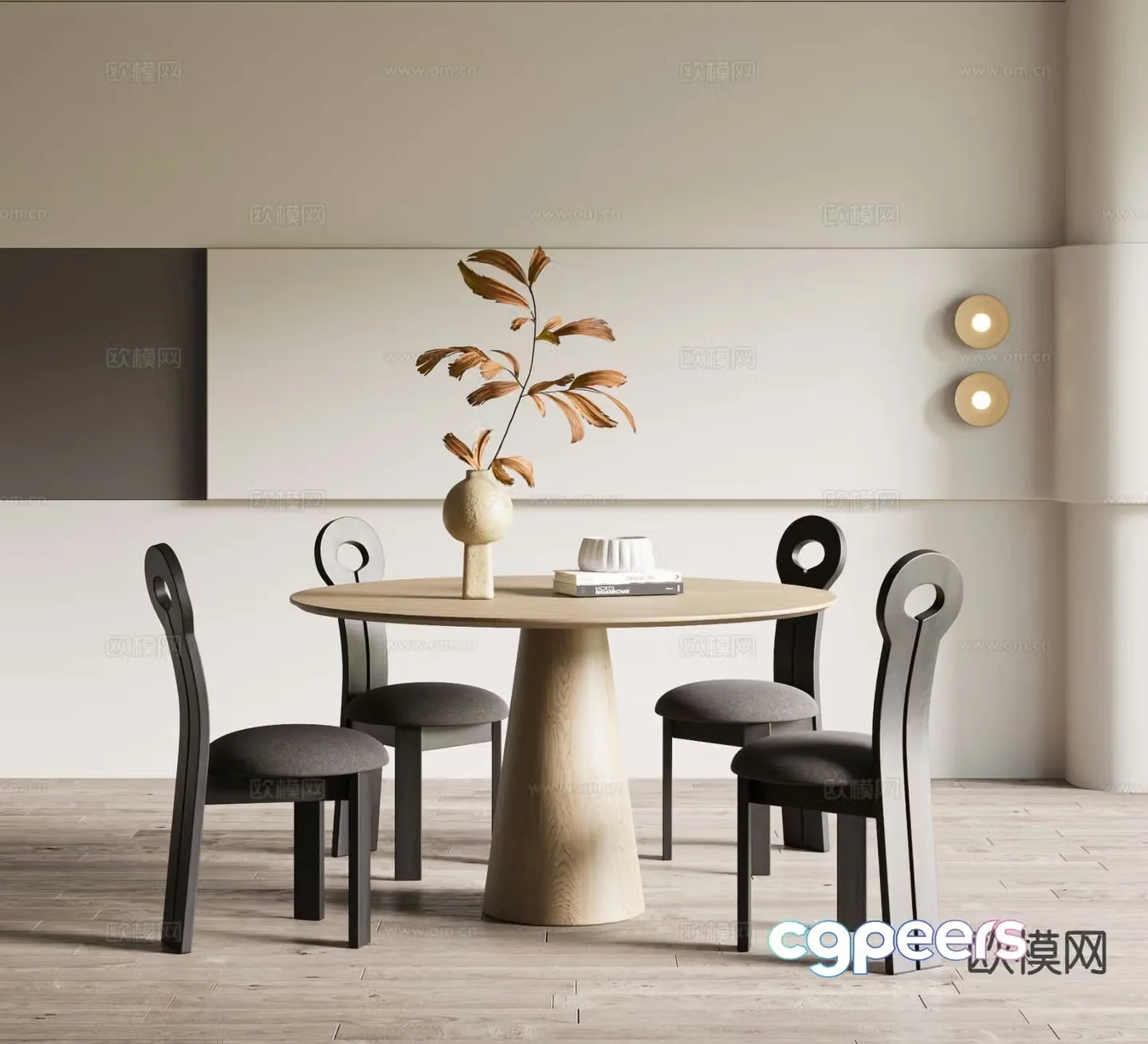 Medieval style dining table and chairs round table 3d model