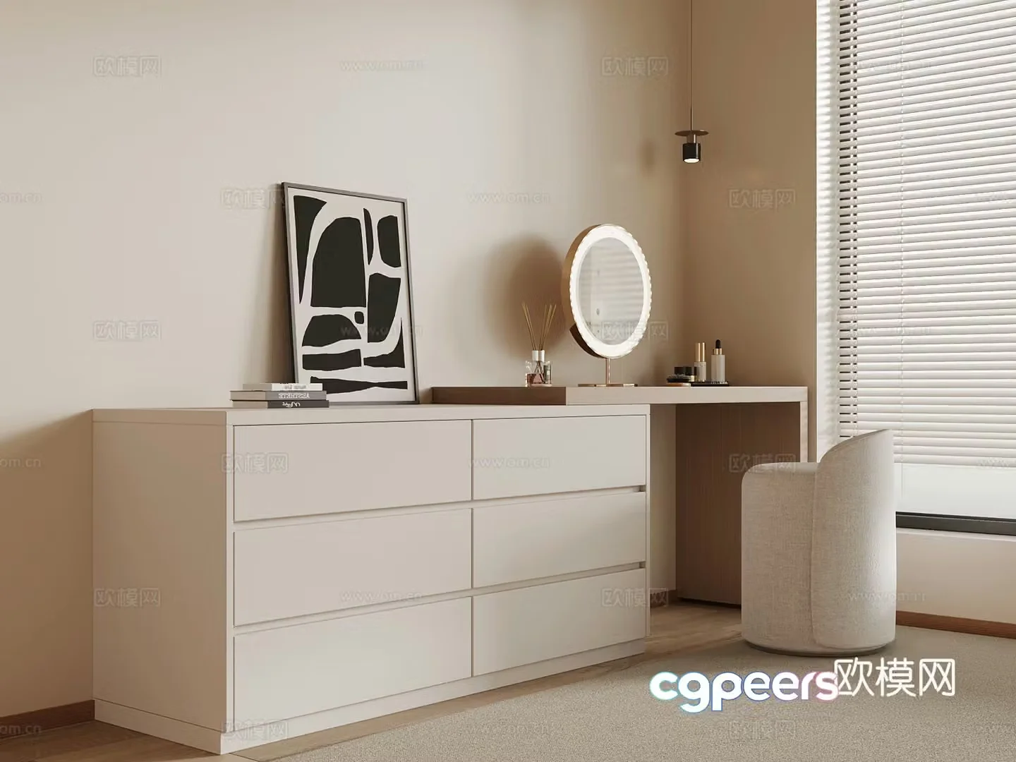 Modern cream style dressing table Cosmetic 3d model