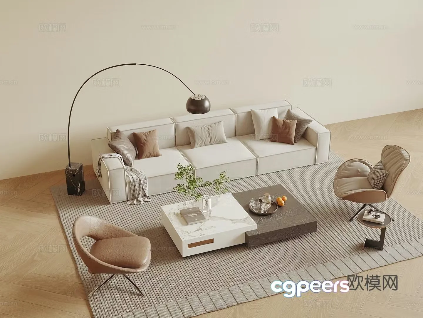 Modern sofa coffee table combination three-person sofa leisure chair 3d model