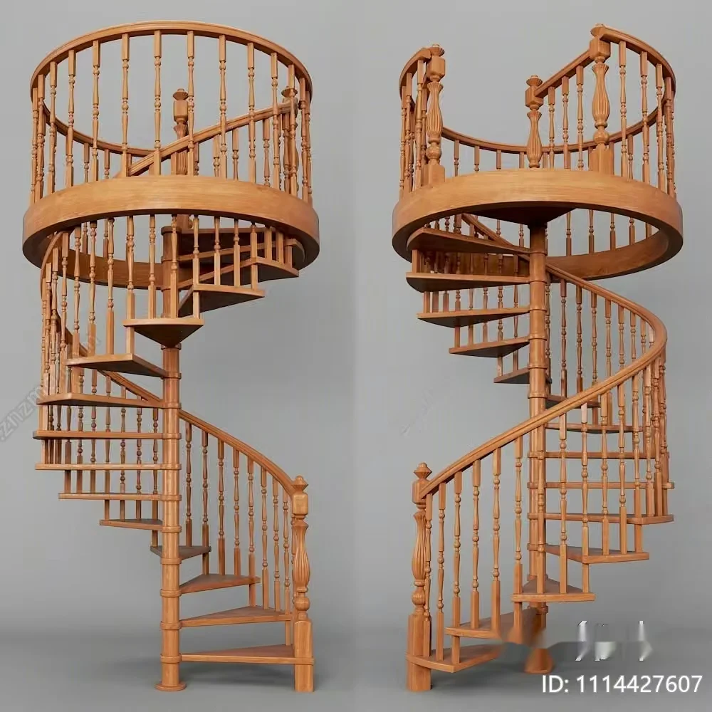 A Wooden Spiral Staircase 3D Model – 17393 – VRAY Render