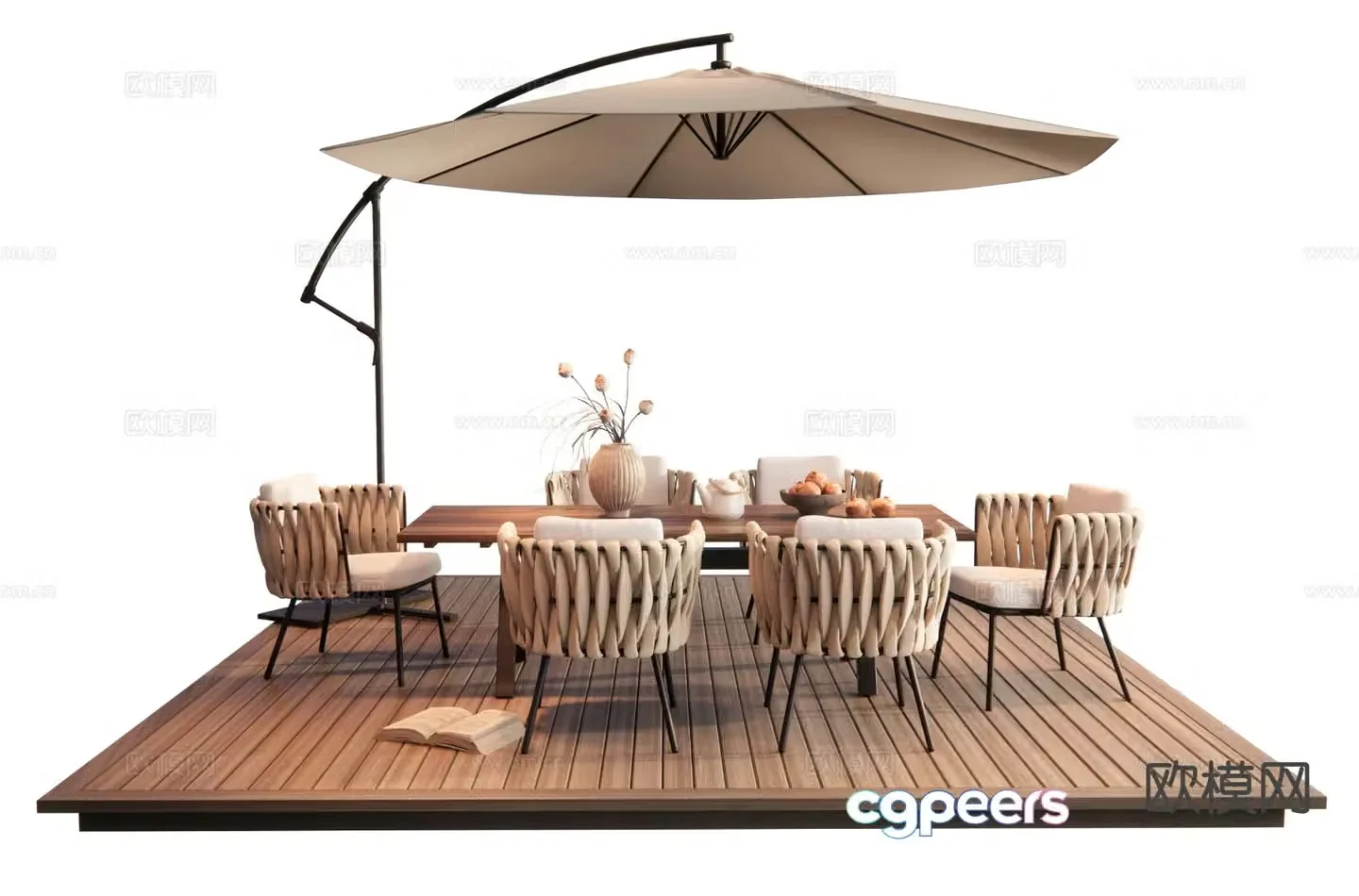 Modern outdoor table and chairs outdoor dining table parasol 3d model