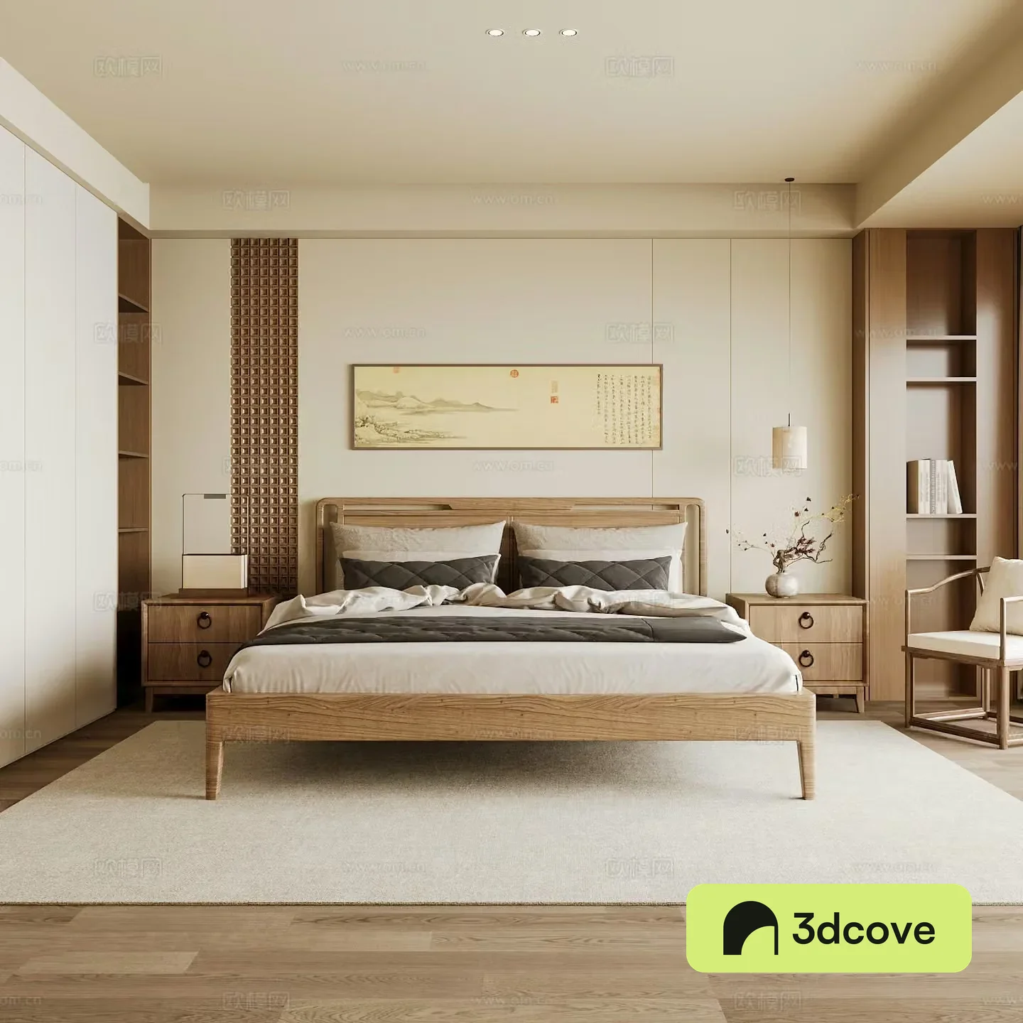 New Chinese style home bedroom Song family aesthetic bedroom Song style bedroom New Chinese style double bed