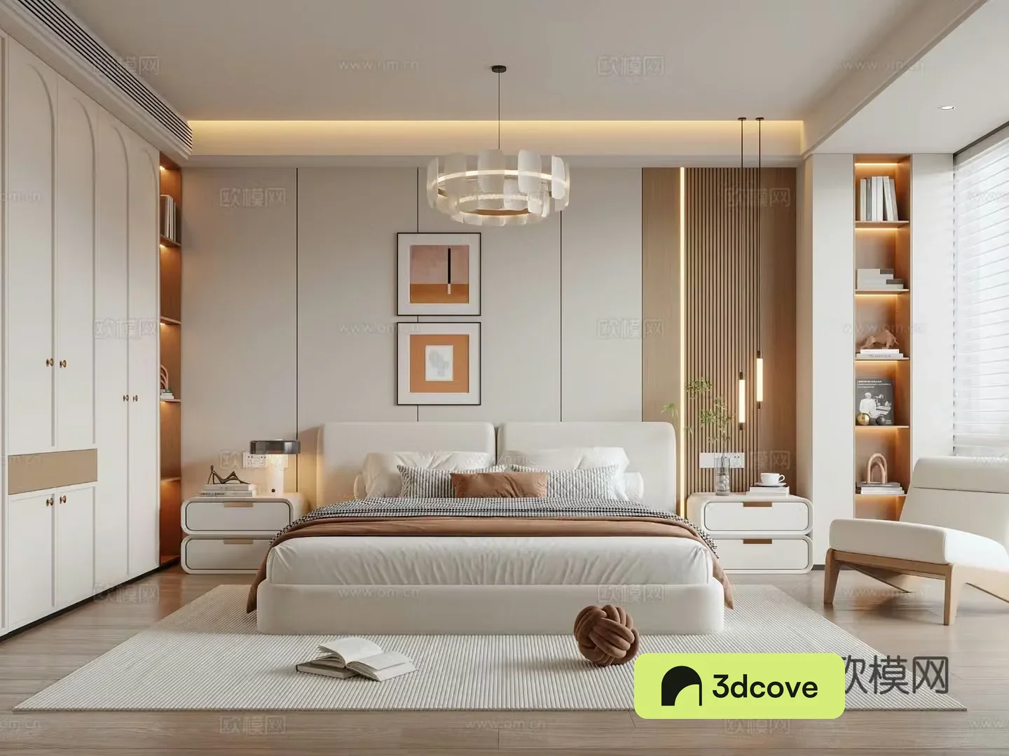 Modern creamy bedroom 3d model