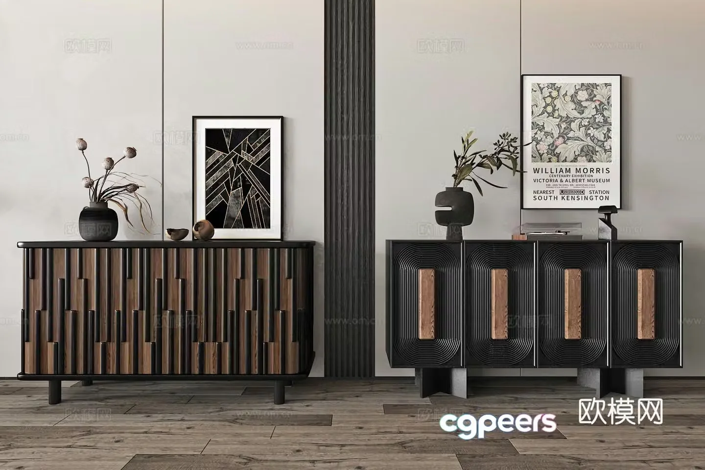Middle-aged style entrance cabinet end view cabinet 3D model