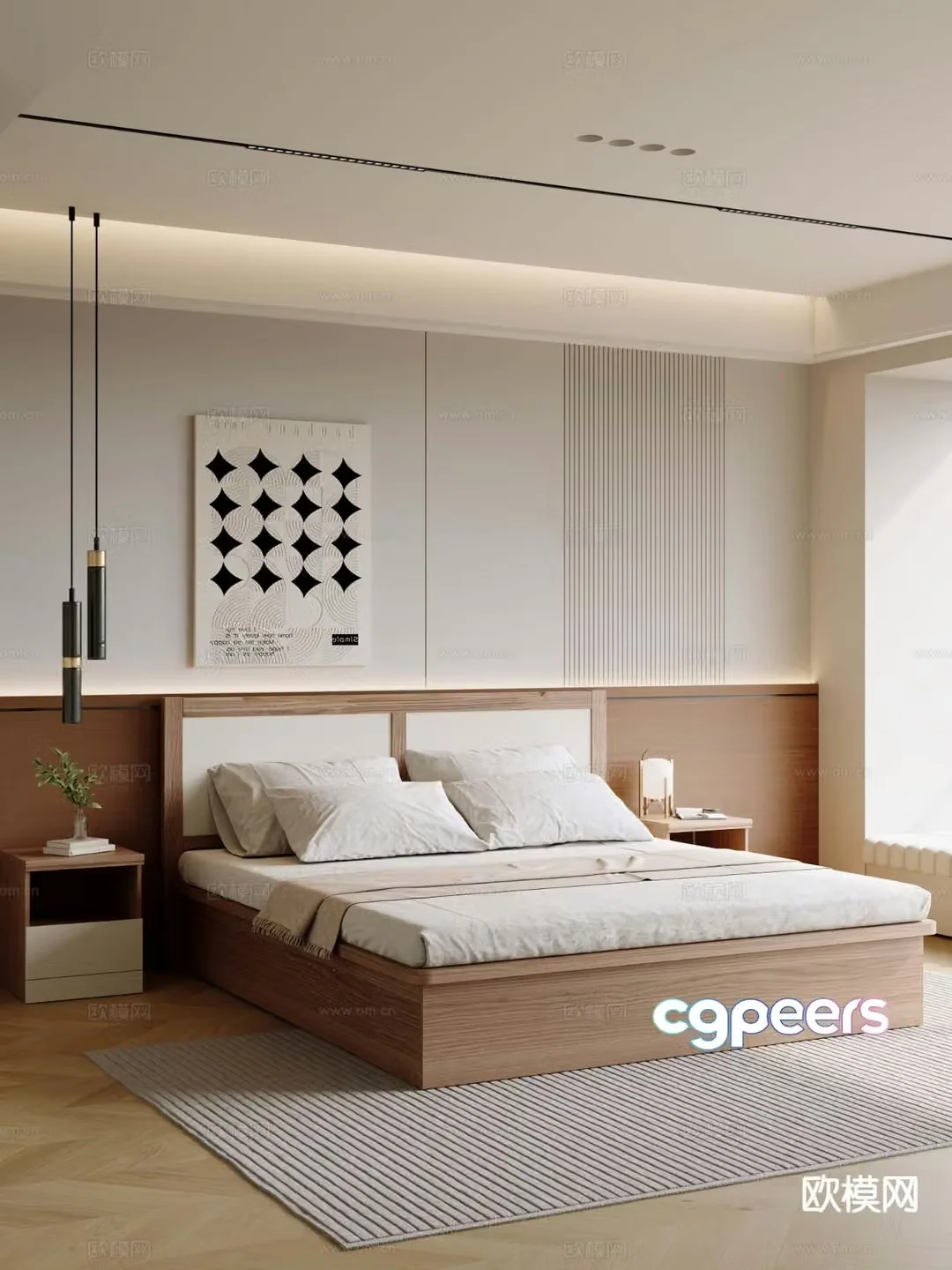 Wabi-sabi double bed 3d model
