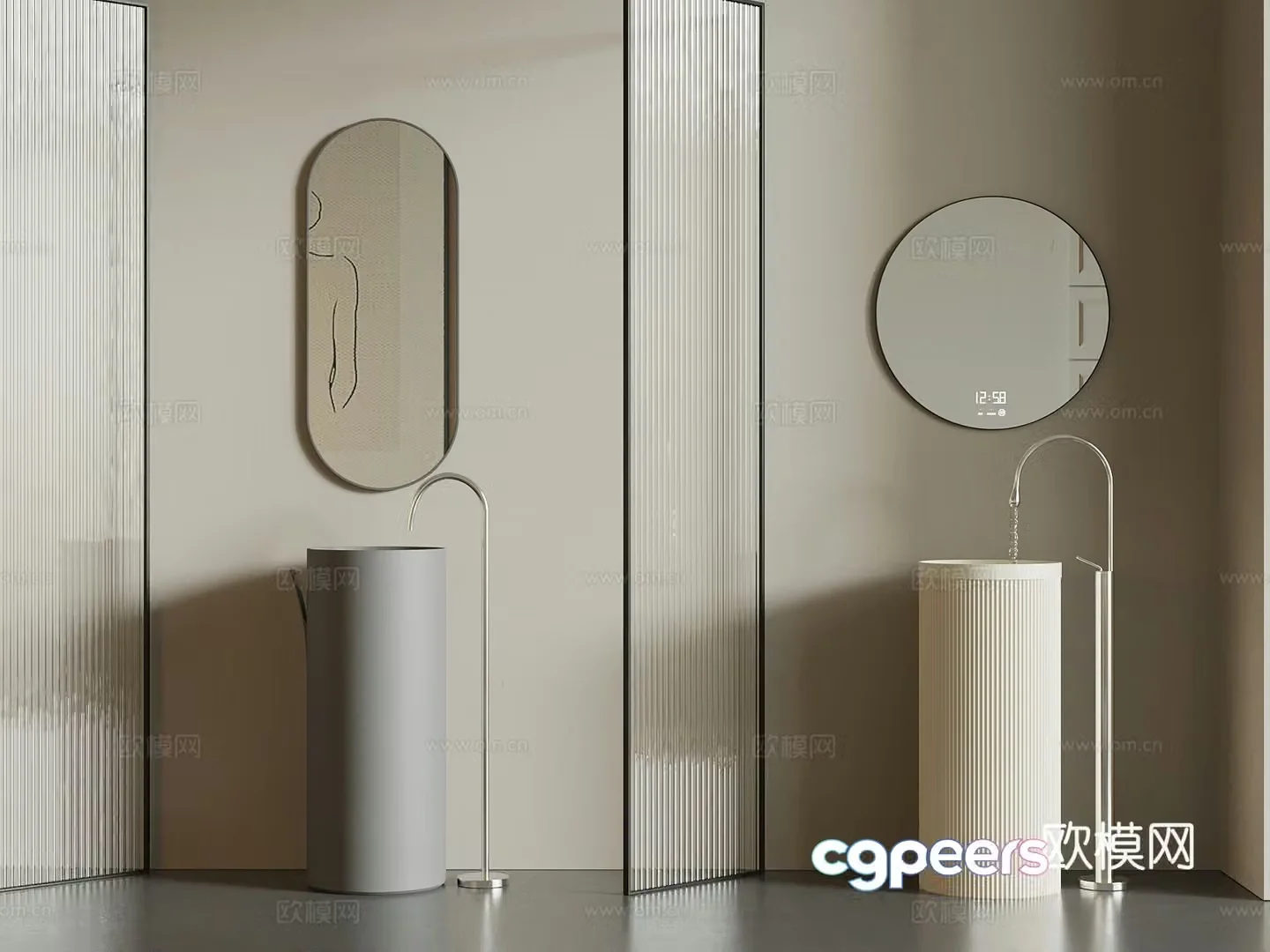 Washing table modern wash basin column basin mirror 3d model