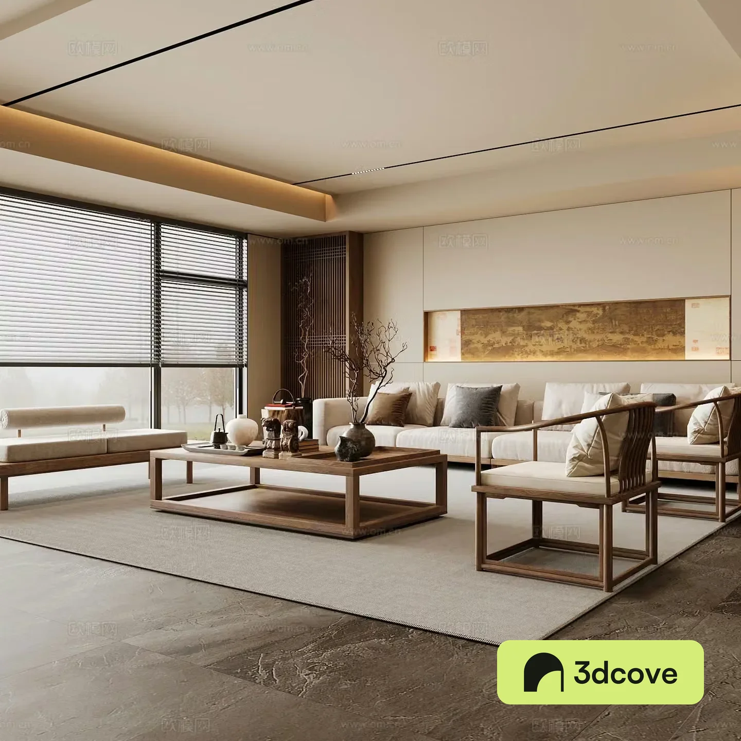 New Chinese Song style living room Chinese sofa combination Song style aesthetics Solid wood coffee table Chinese background