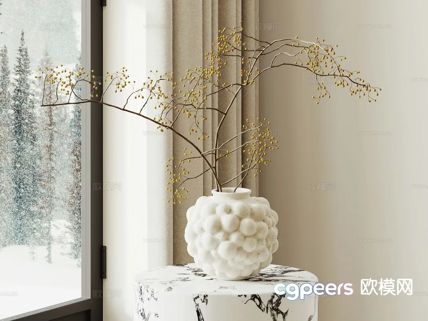 A White Vase With A Textured Design 3D Model – 9421 – VRAY Render