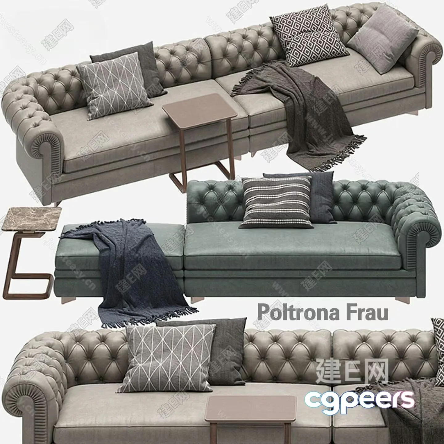 Gray Tufted Sofa 3D Model – 23095 – CORONA Render
