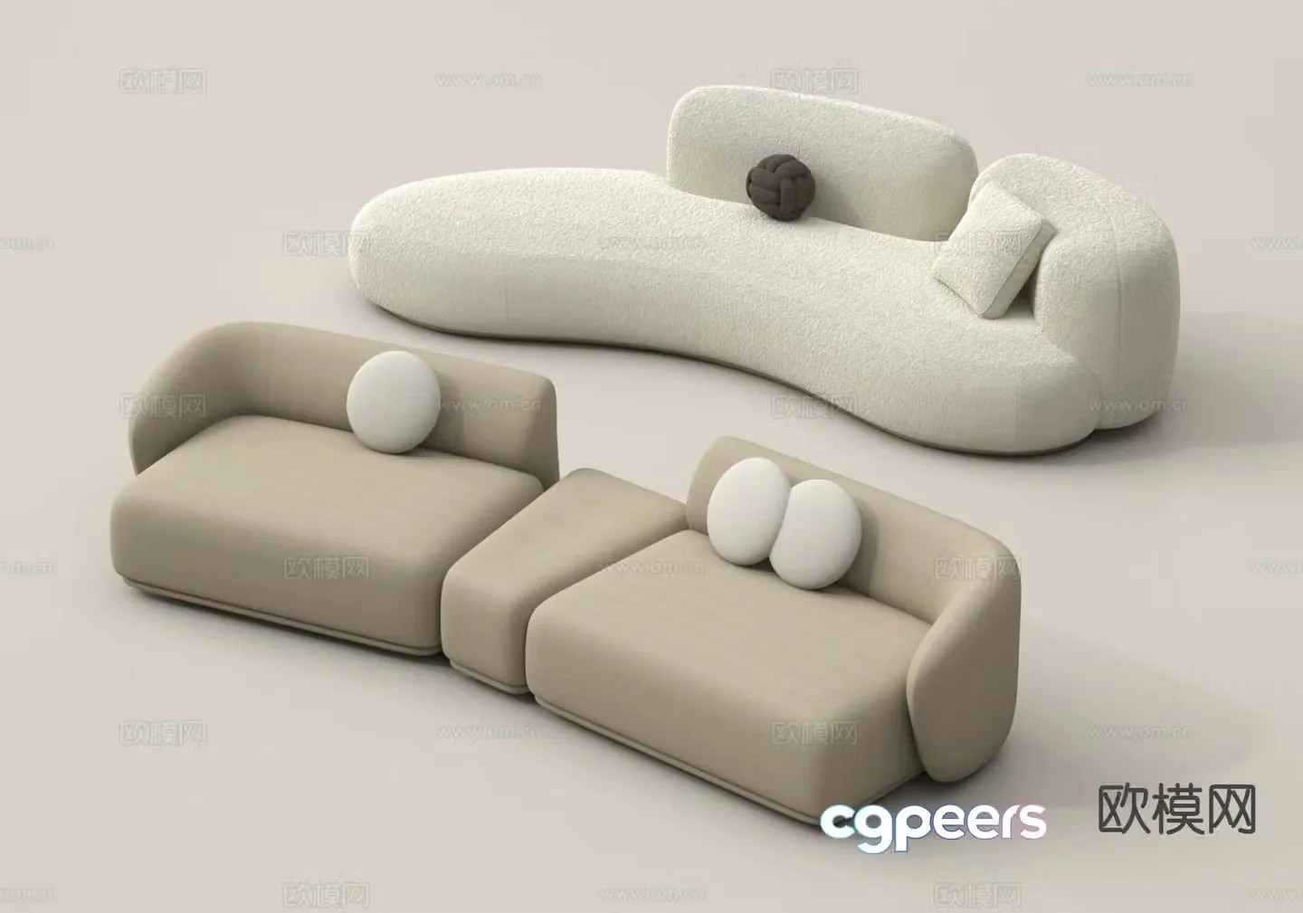Modern multi-seater sofa curved sofa 3d model
