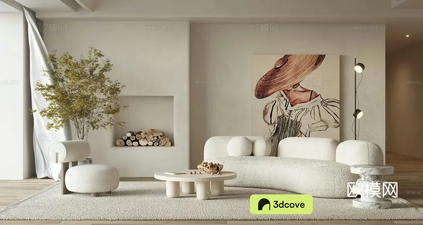 Creamy style restaurant combination sofa lounge chair Wasabi living room modern living room simple firewood 3d model