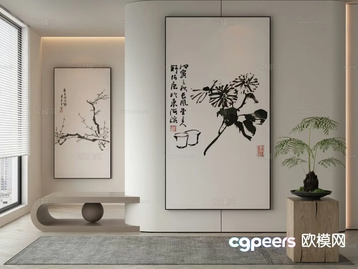 New Chinese style decorative painting ink hanging painting 3D model