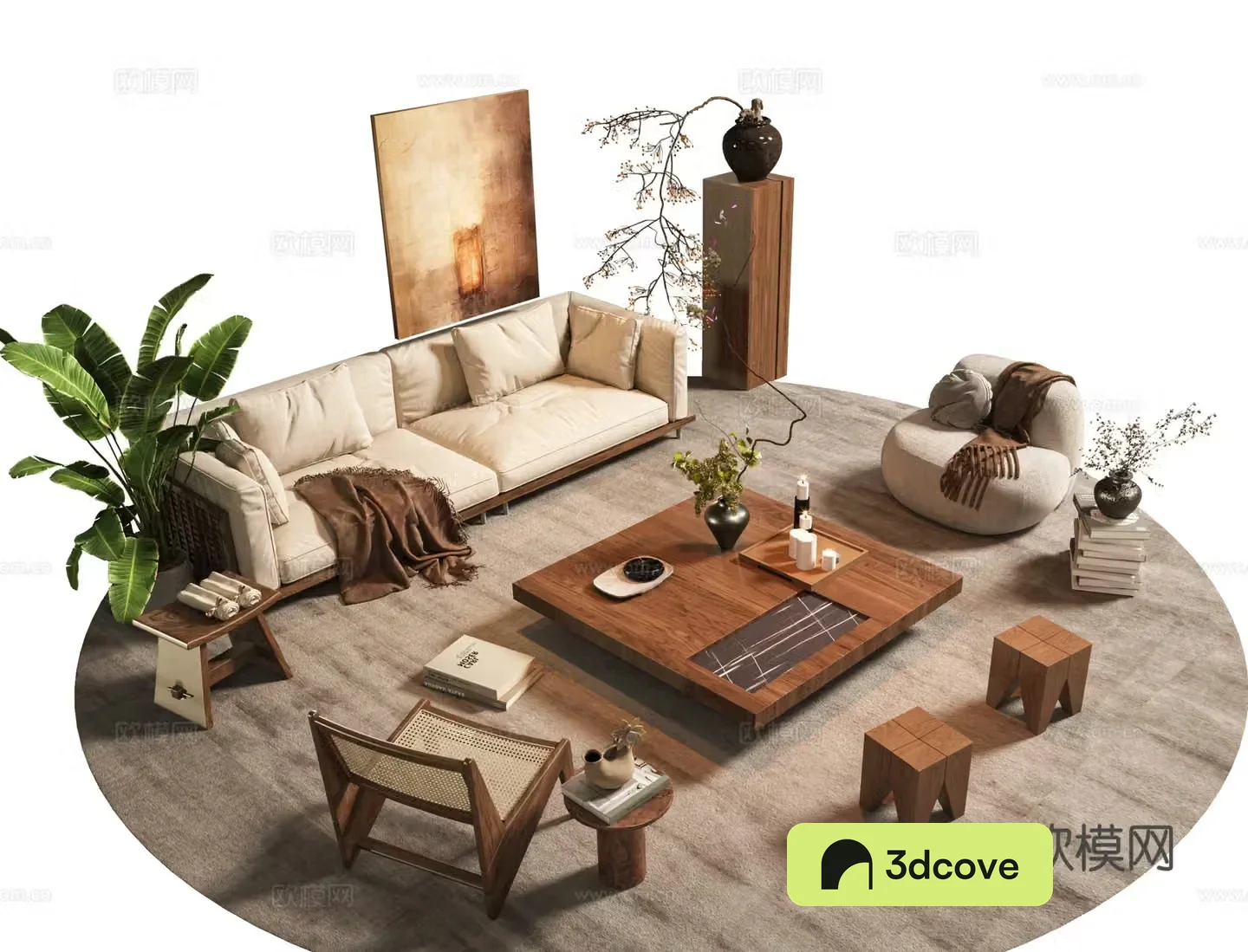 Modern medieval style decorative paintings retro ornaments combinations French decorative paintings gauze curtains vases 3D models