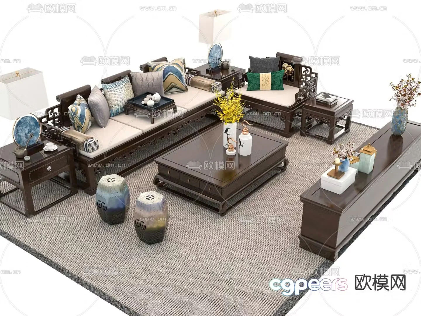 New Chinese style modular sofa 3d model