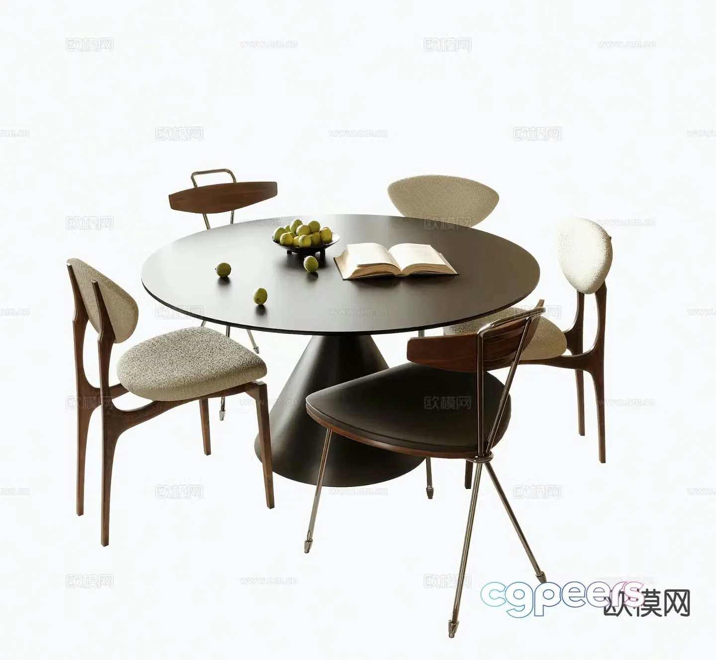 Medieval style dining table and chairs round dining table 3D model