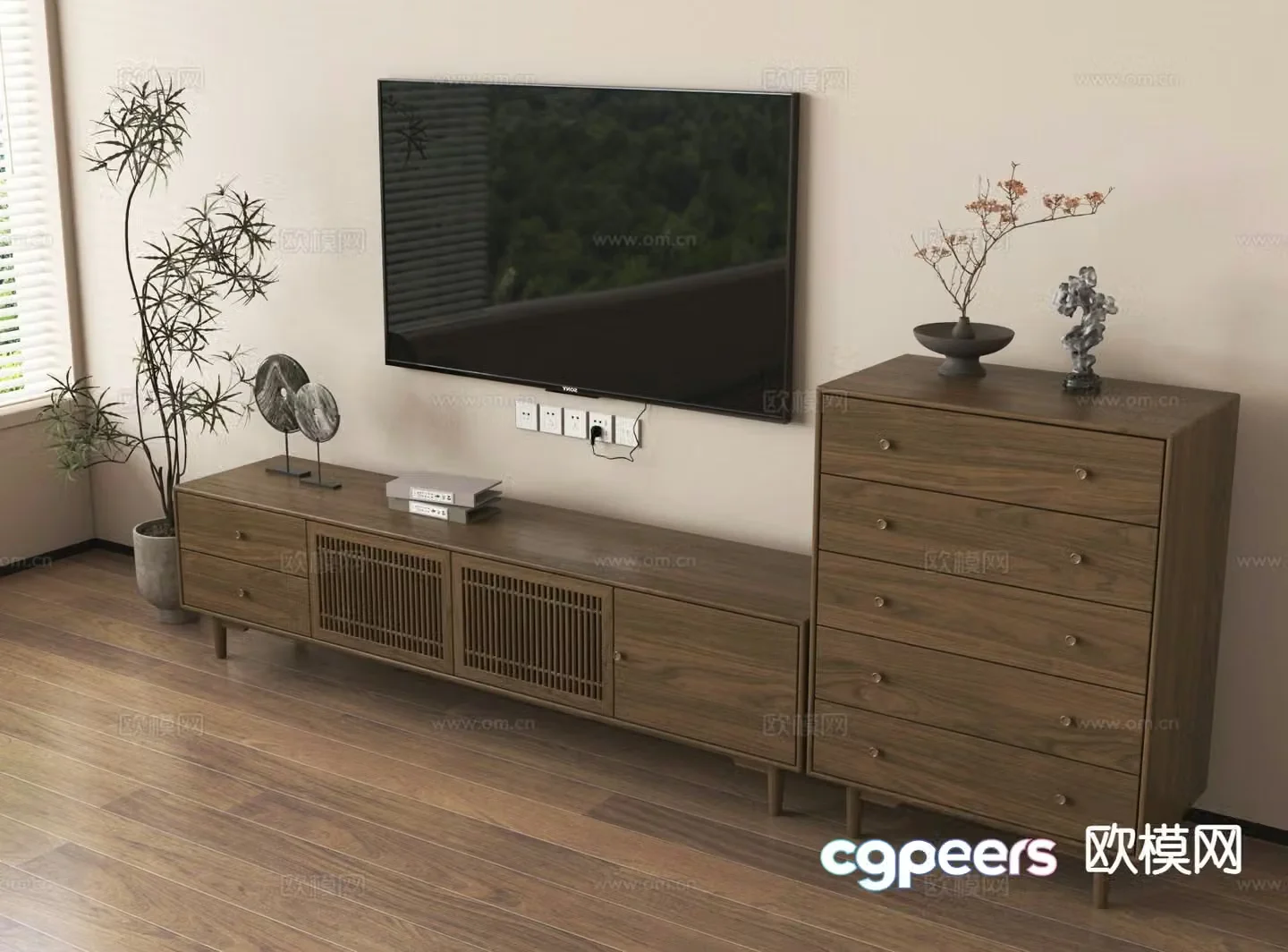 Wabi Sabi TV Cabinet Drawer Cabinet 3D model