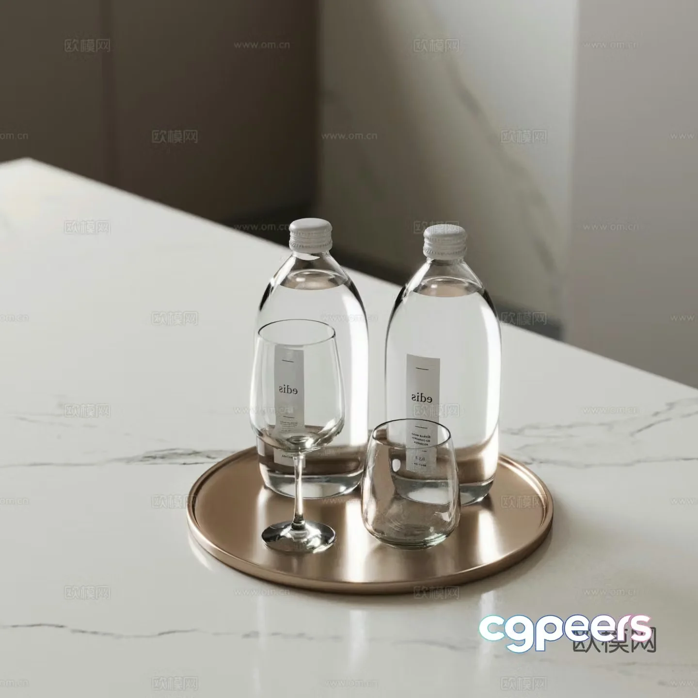 Modern tray water cup glass wine glass 3d model