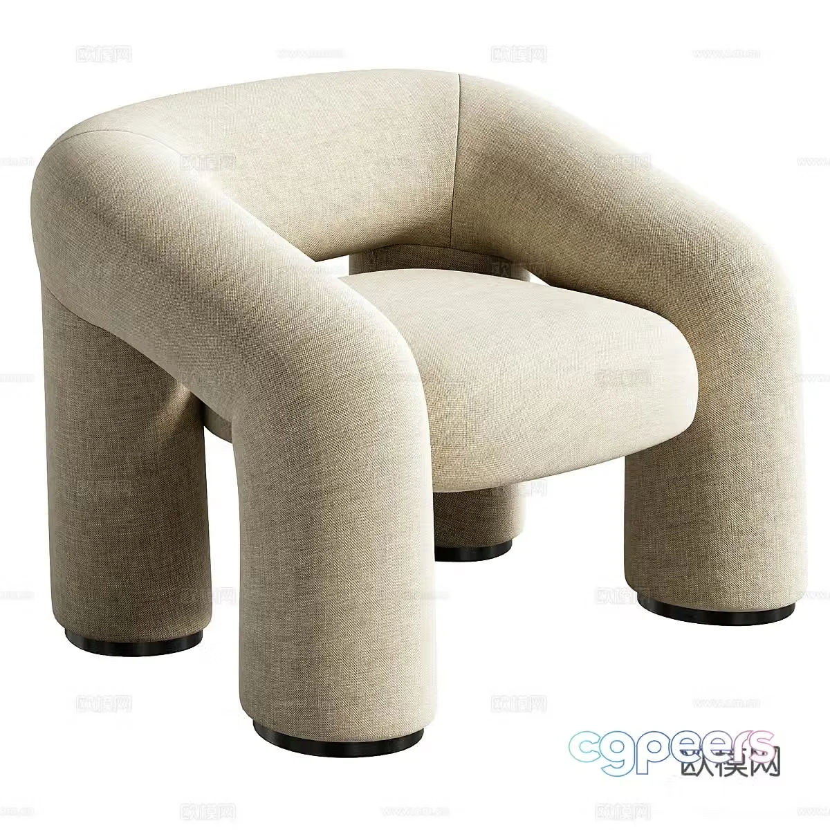 Modern cream style fabric lounge chair 3d model