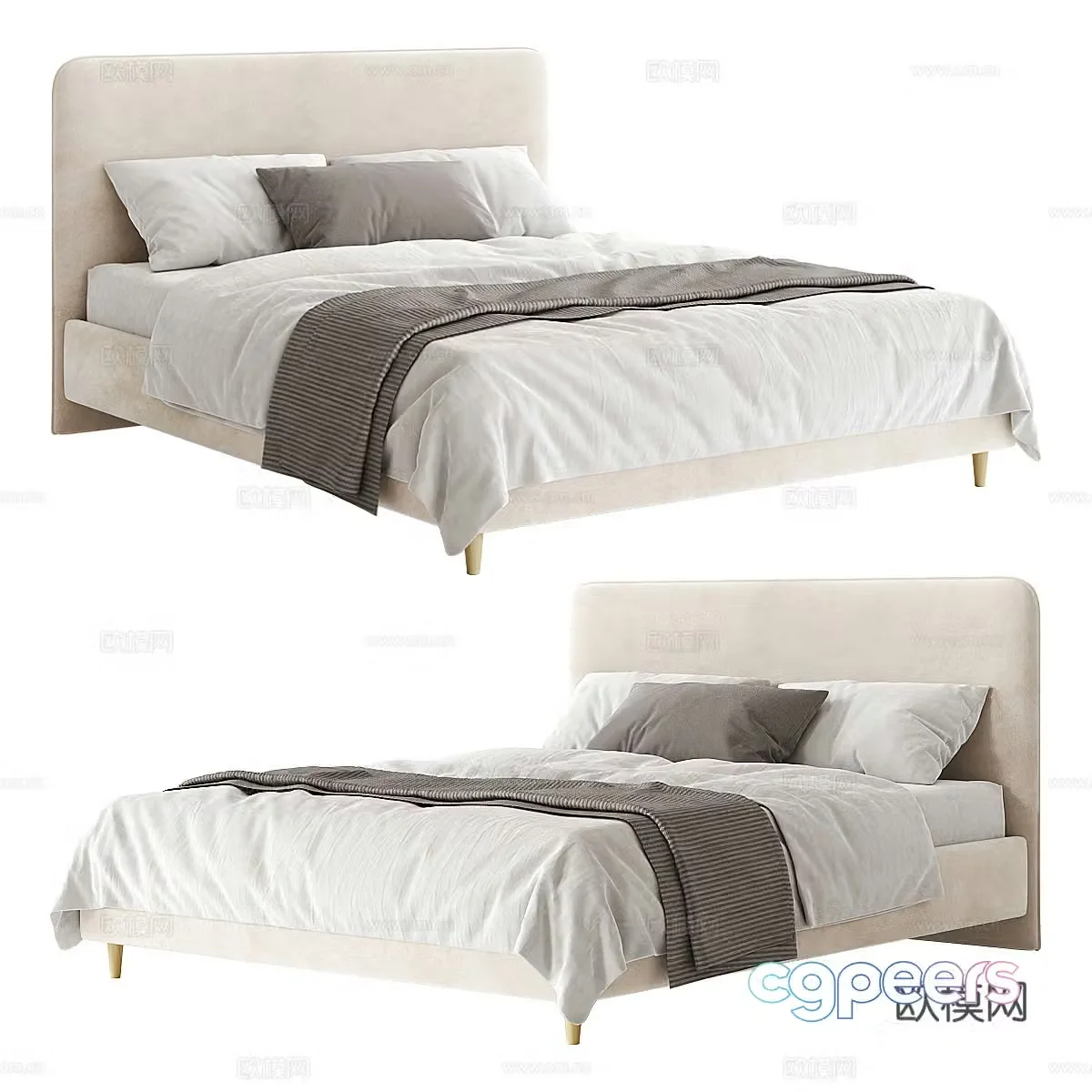 Modern Cream Mia Fabric Double Bed 3D Model