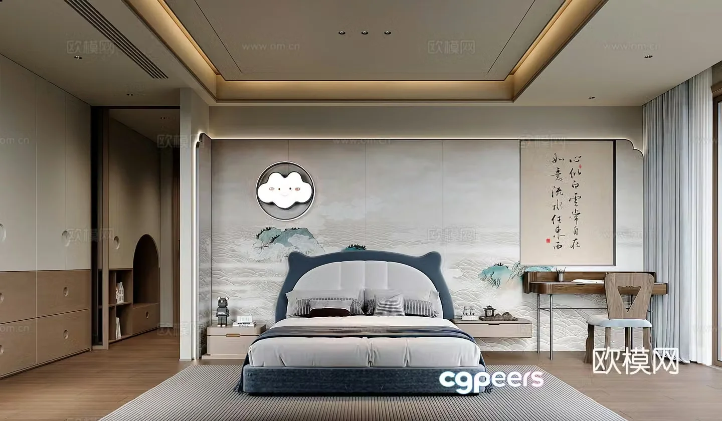 New Chinese style home bedroom 3D model