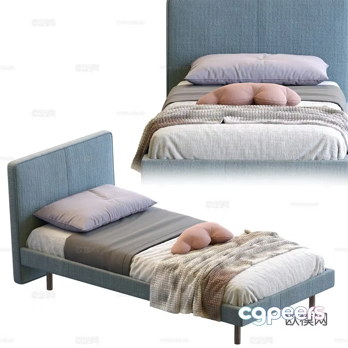 Modern cream style fabric single bed 3d model