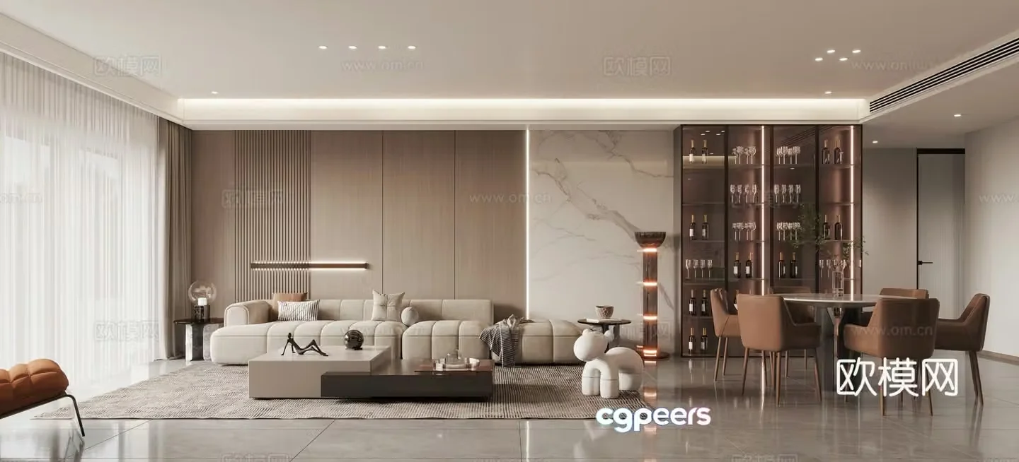 Modern living and dining room 3d model