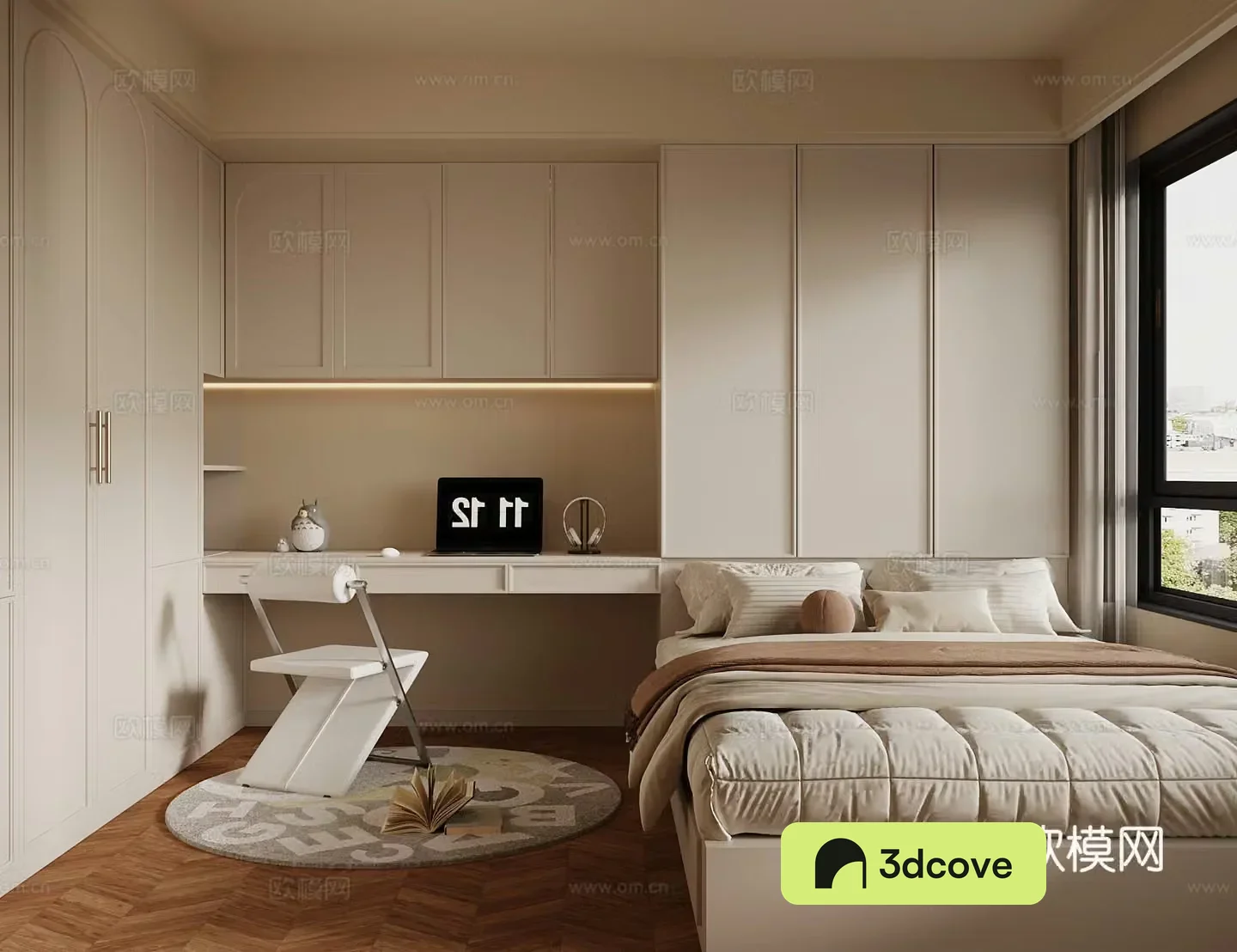 French creamy bedroom computer
