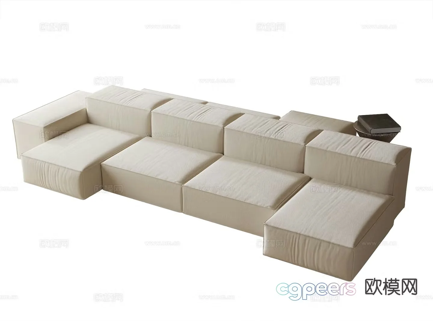 Cream style multi-person sofa double-sided sofa 3D model