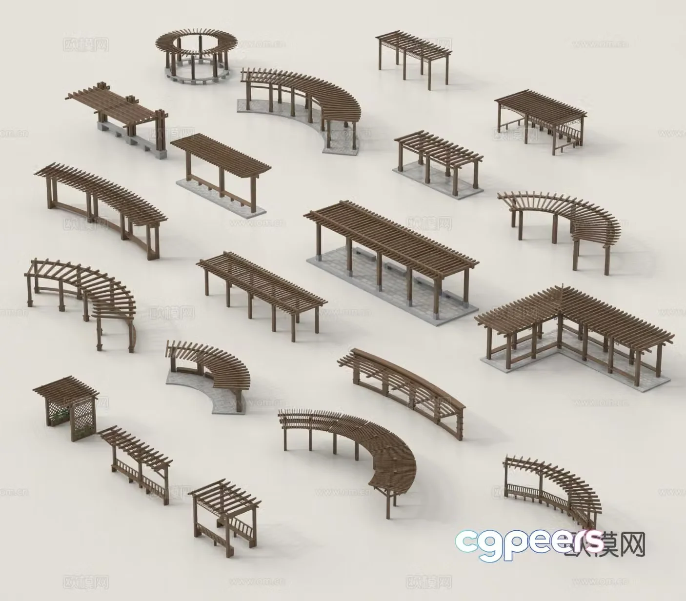 New Chinese style flower rack curved gallery rack vine rack grape rack 3D model