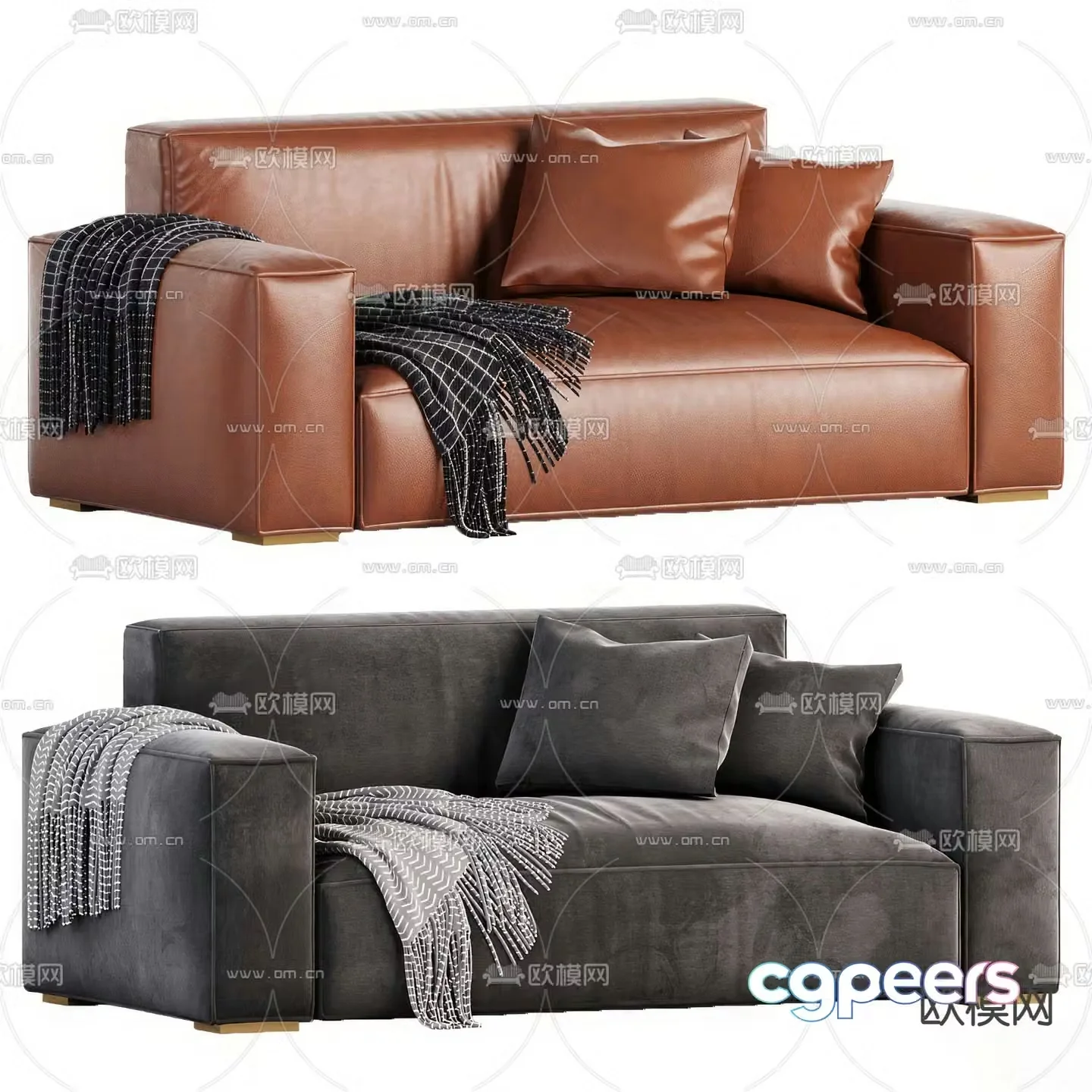 Double sofa leather sofa 3d model