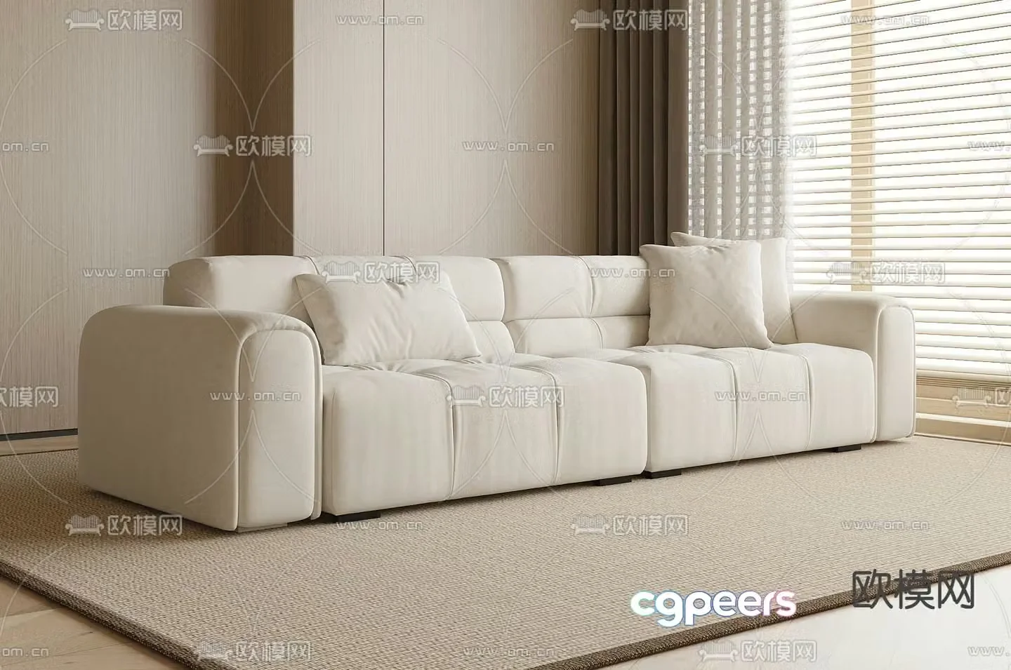 Cream style sofa double sofa 3d model