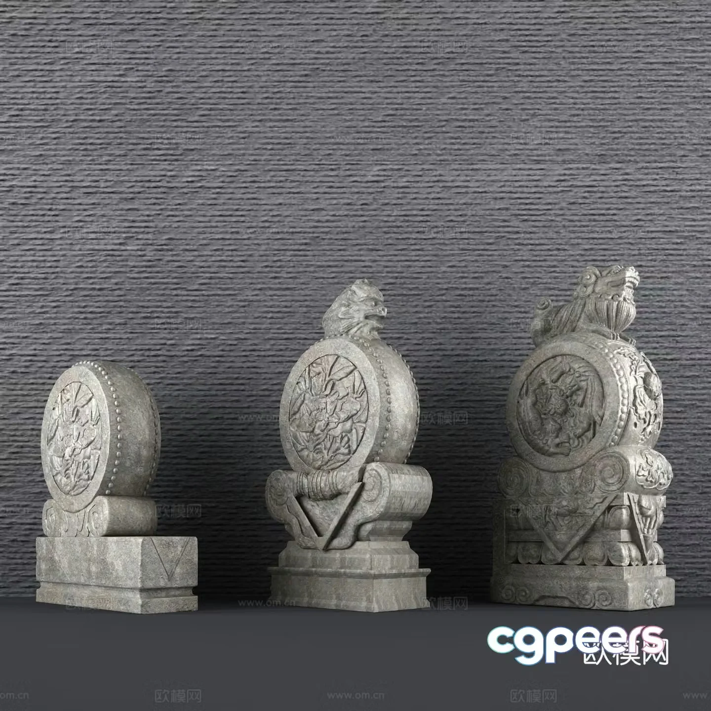 Traditional Chinese style drum stone sculpture front stone ancient building front stone 3D model