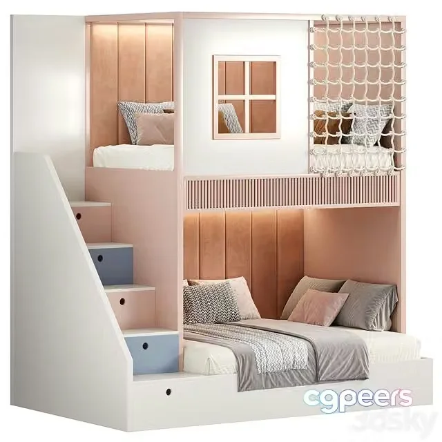 3ds Max Free – Designer two-level bed Kids room 24